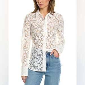 Rag & Bone Yvette Shirt In Ivory With Sheer Lace Design size 8 in EUC